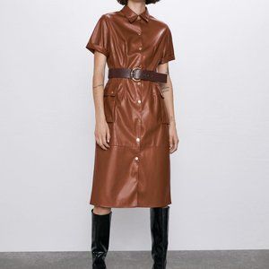 ZARA - Faux Leather Shirt Dress